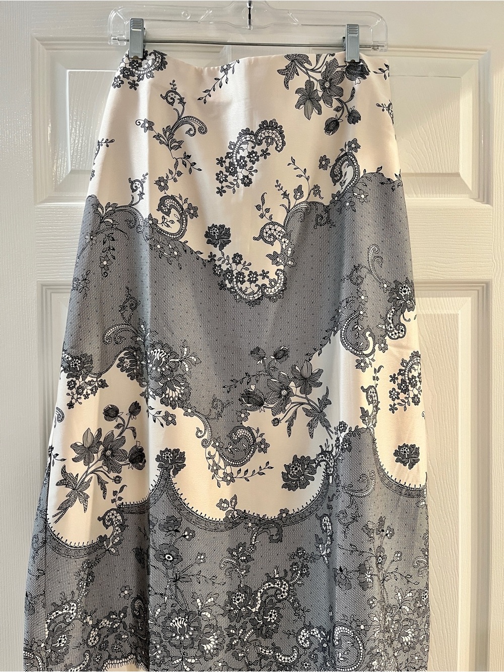Women's Cream and Black Floral A-Line Skirt